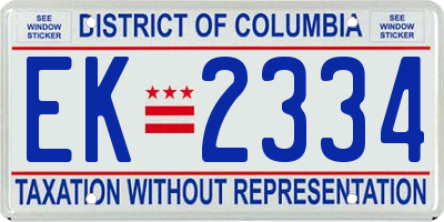 DC license plate EK2334