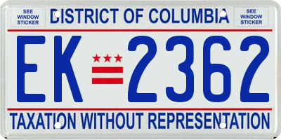 DC license plate EK2362
