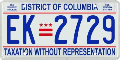 DC license plate EK2729