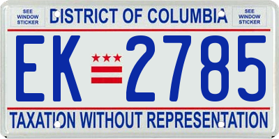DC license plate EK2785