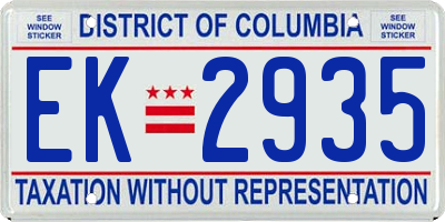 DC license plate EK2935