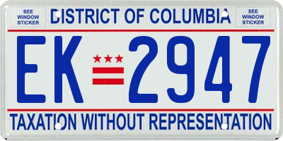 DC license plate EK2947