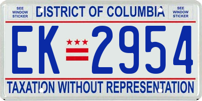 DC license plate EK2954