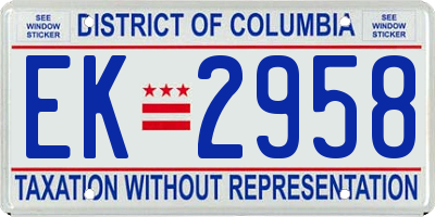DC license plate EK2958