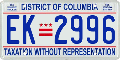 DC license plate EK2996