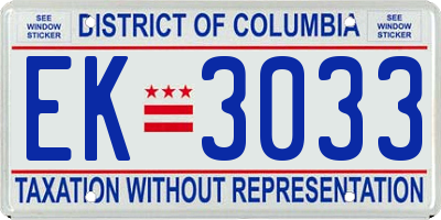 DC license plate EK3033
