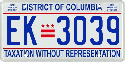DC license plate EK3039