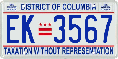 DC license plate EK3567
