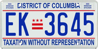DC license plate EK3645