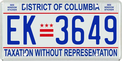 DC license plate EK3649