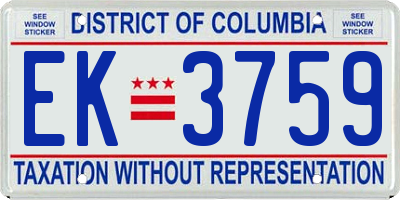 DC license plate EK3759