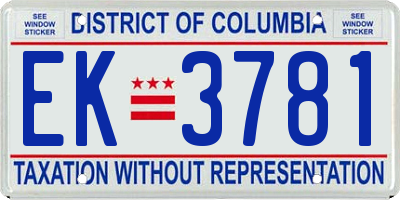 DC license plate EK3781