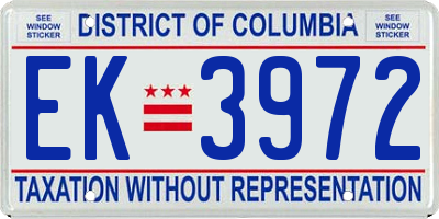 DC license plate EK3972