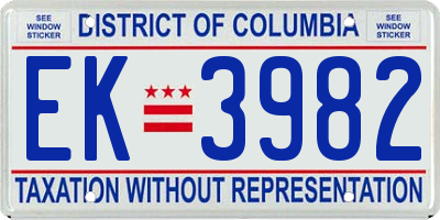 DC license plate EK3982