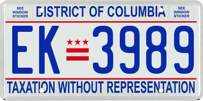 DC license plate EK3989