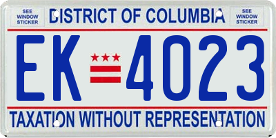 DC license plate EK4023