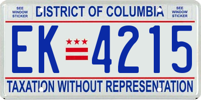 DC license plate EK4215