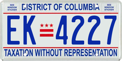 DC license plate EK4227