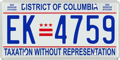 DC license plate EK4759
