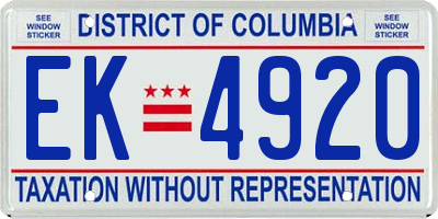 DC license plate EK4920
