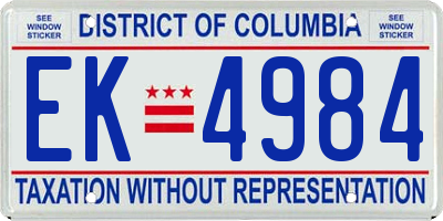 DC license plate EK4984