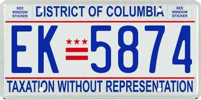 DC license plate EK5874