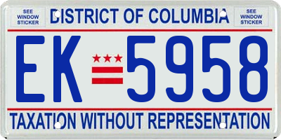 DC license plate EK5958