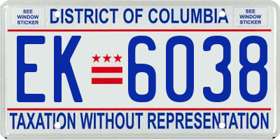 DC license plate EK6038