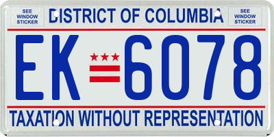 DC license plate EK6078