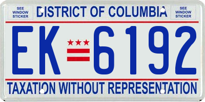 DC license plate EK6192