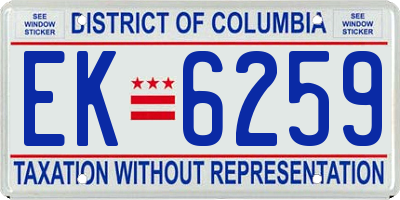 DC license plate EK6259
