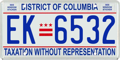 DC license plate EK6532