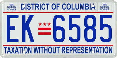 DC license plate EK6585