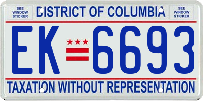 DC license plate EK6693