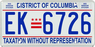 DC license plate EK6726