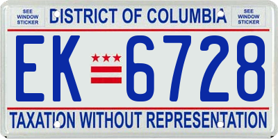 DC license plate EK6728