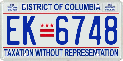 DC license plate EK6748