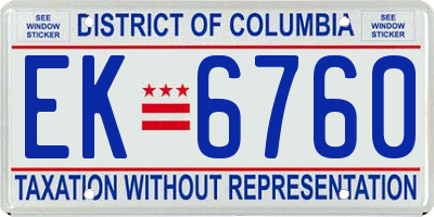 DC license plate EK6760