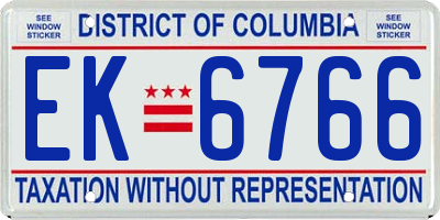 DC license plate EK6766