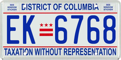 DC license plate EK6768