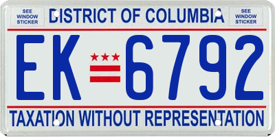 DC license plate EK6792