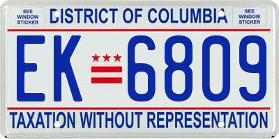 DC license plate EK6809