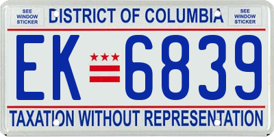 DC license plate EK6839