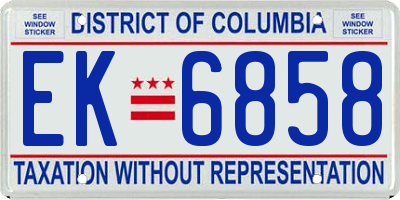 DC license plate EK6858
