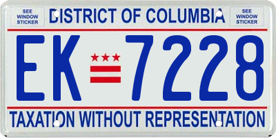 DC license plate EK7228
