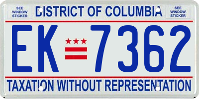 DC license plate EK7362