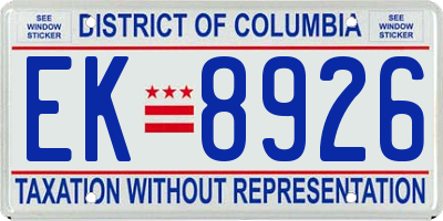DC license plate EK8926
