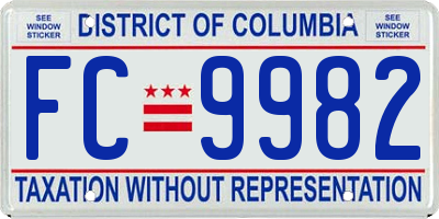 DC license plate FC9982