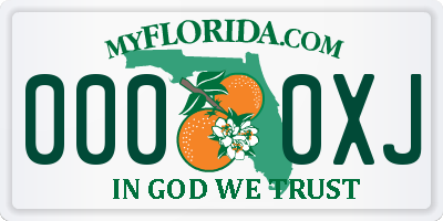 FL license plate 0000XJ