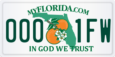 FL license plate 0001FW